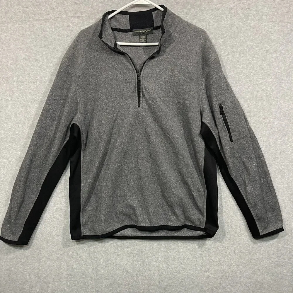 Banana Republic Shirt Men Large Grey Long Sleeve Mock Neck Pullover 1/4 Zip‎
